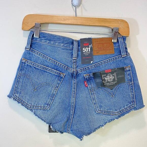 NWT Levi's Premium  Raw Hem Light Blue Wash High Rise Micro Shorts Button Fly 24 - Picture 1 of 9